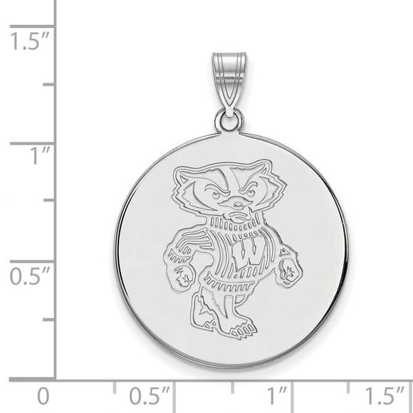 14k White Gold U. of Wisconsin XL Badgers Disc Pendant